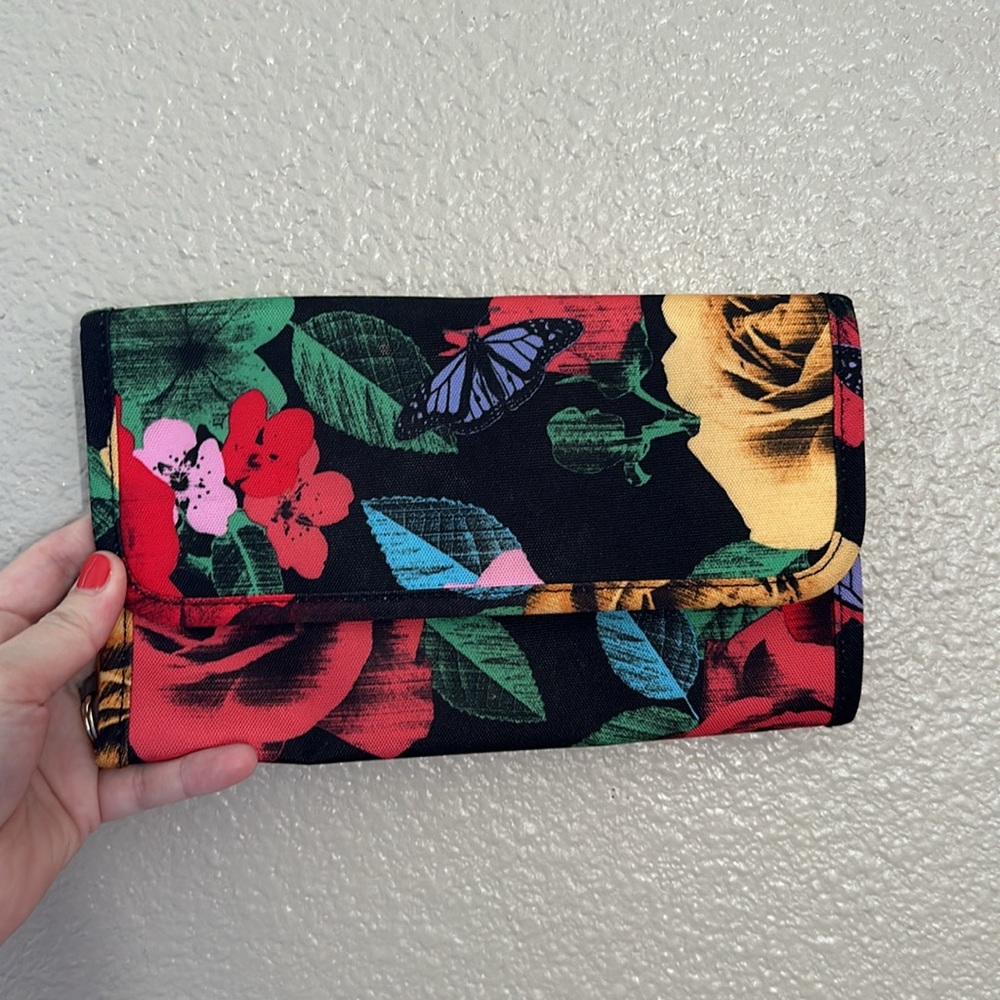 Vera Bradley Havana Rose tri-fold makeup brush bag travel organizer